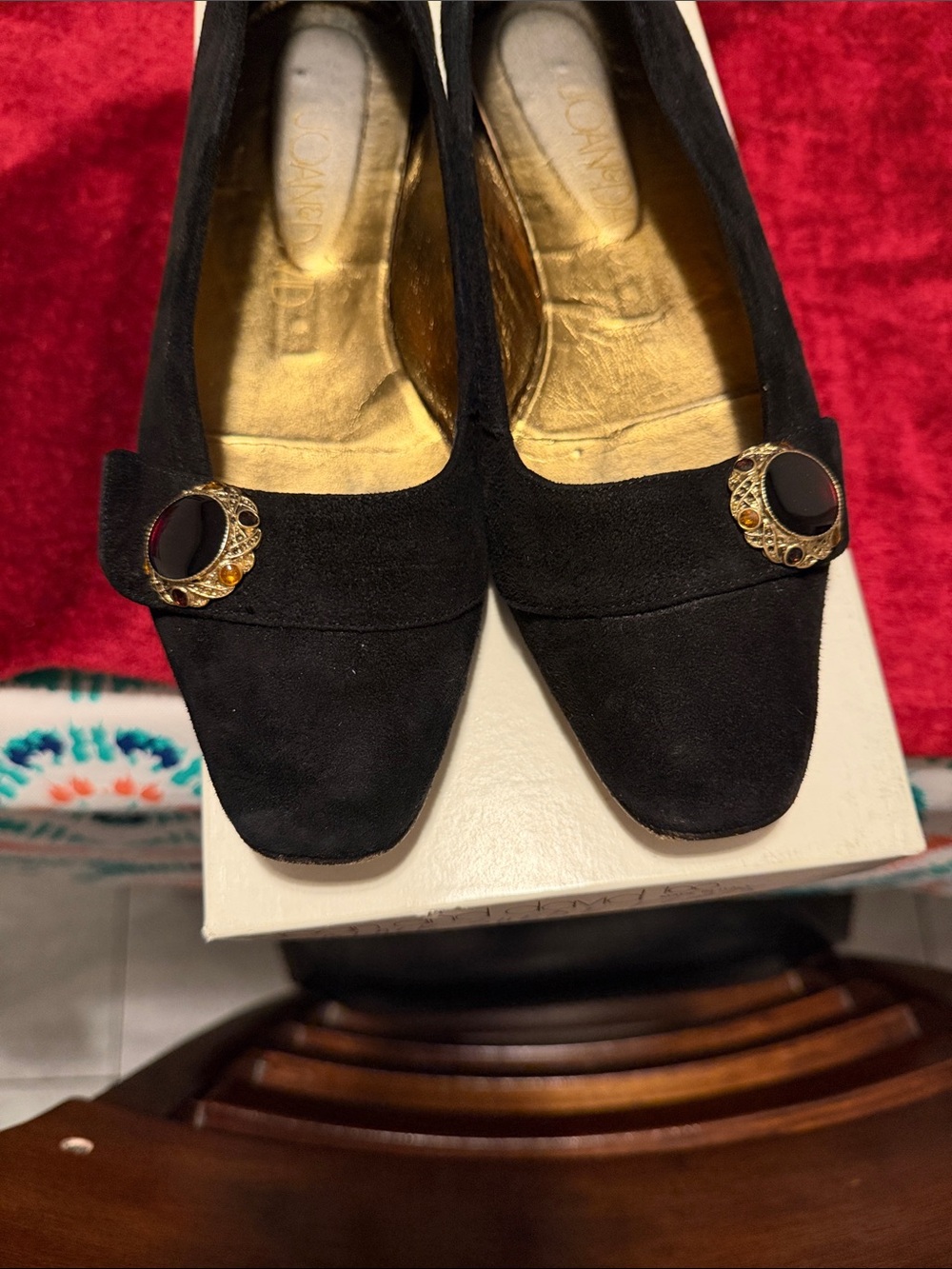 Vintage Joan and David Black Suede Women's Loafers with Decorative Button size 7